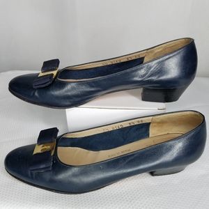 Ferragamo Low Heel Pumps Navy 8.5AA